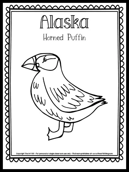 Alaska horned puffin coloring page free printable â the art kit