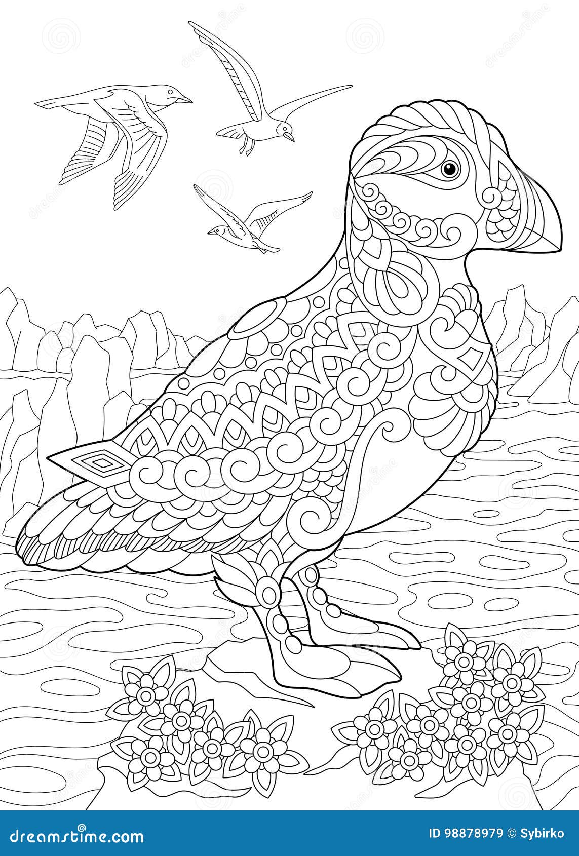 Zentangle stylized puffin bird stock vector