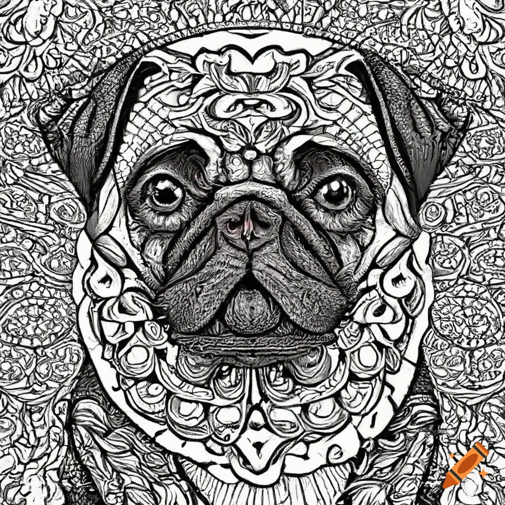 Colouring pages mandala dog image pug white background on