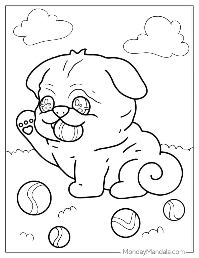 Pug coloring pages free pdf printables