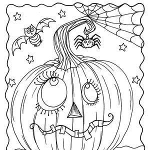Goofy pumpkin coloring page digital download instant printable adult coloring pages halloween jack o lantern