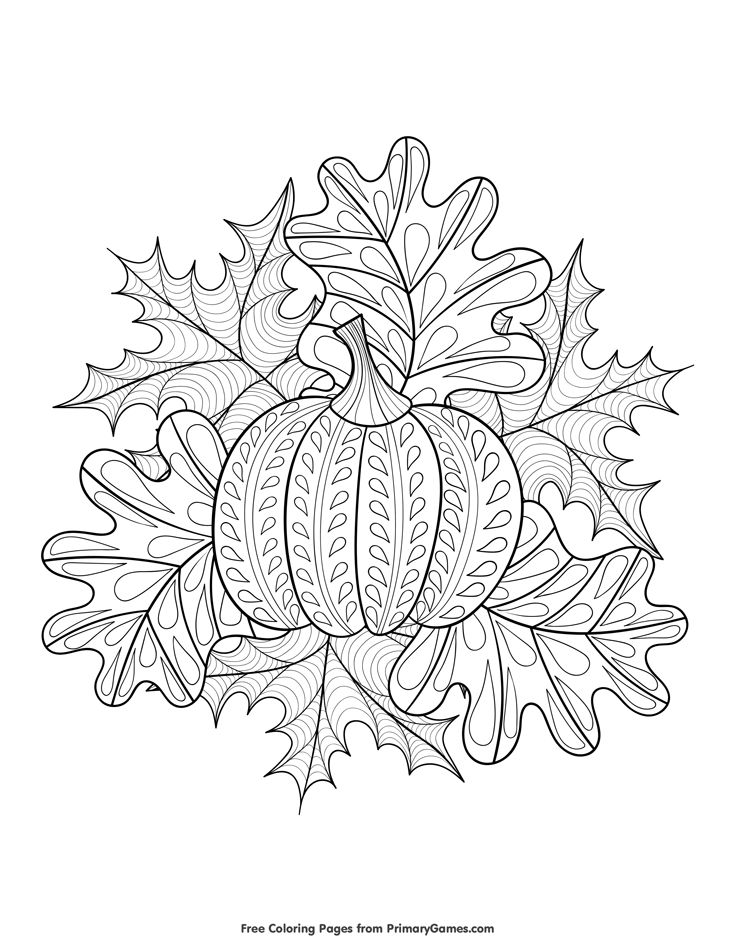 Pumpkin and fall leaves coloring page â free printable ebook fall coloring pages fall leaves coloring pages halloween coloring pages