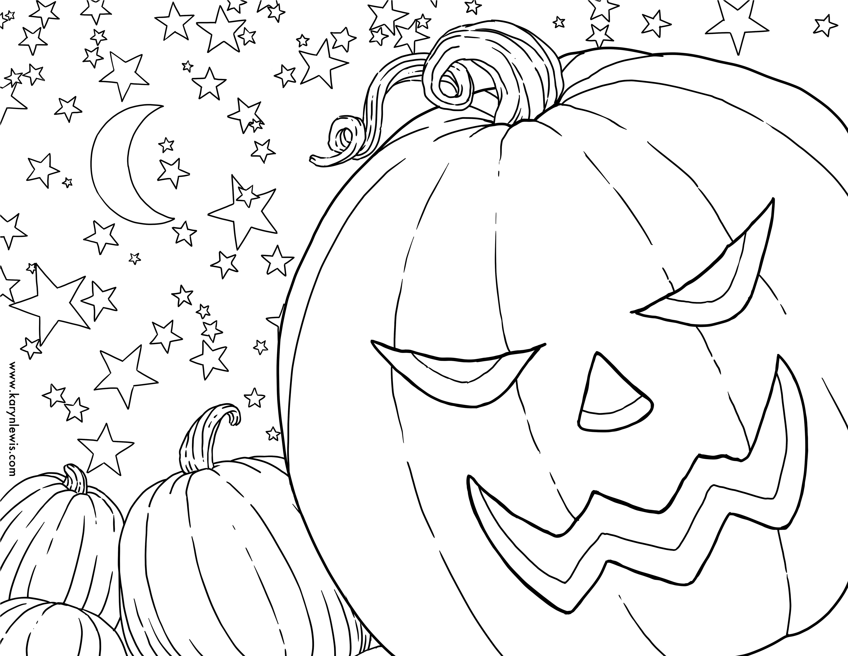 Free pumpkin patch halloween coloring page karyn lewis illustration