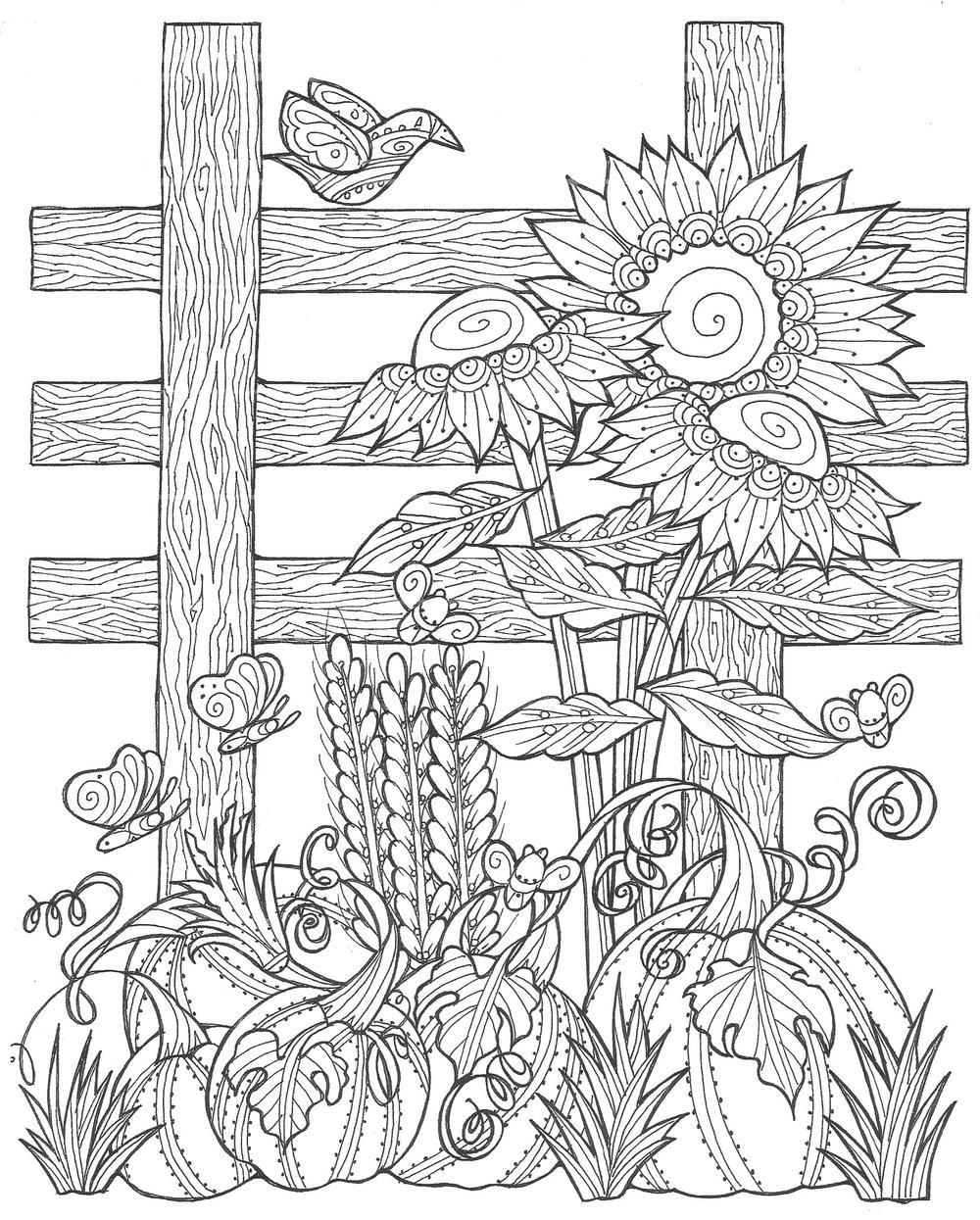 Sunflower pumpkin patch coloring page pdf