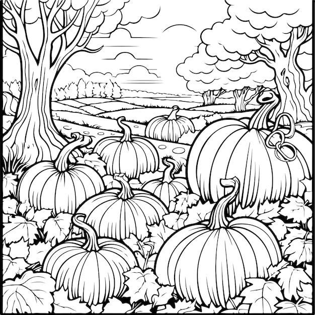 Premium vector pumpkin patch coloring page