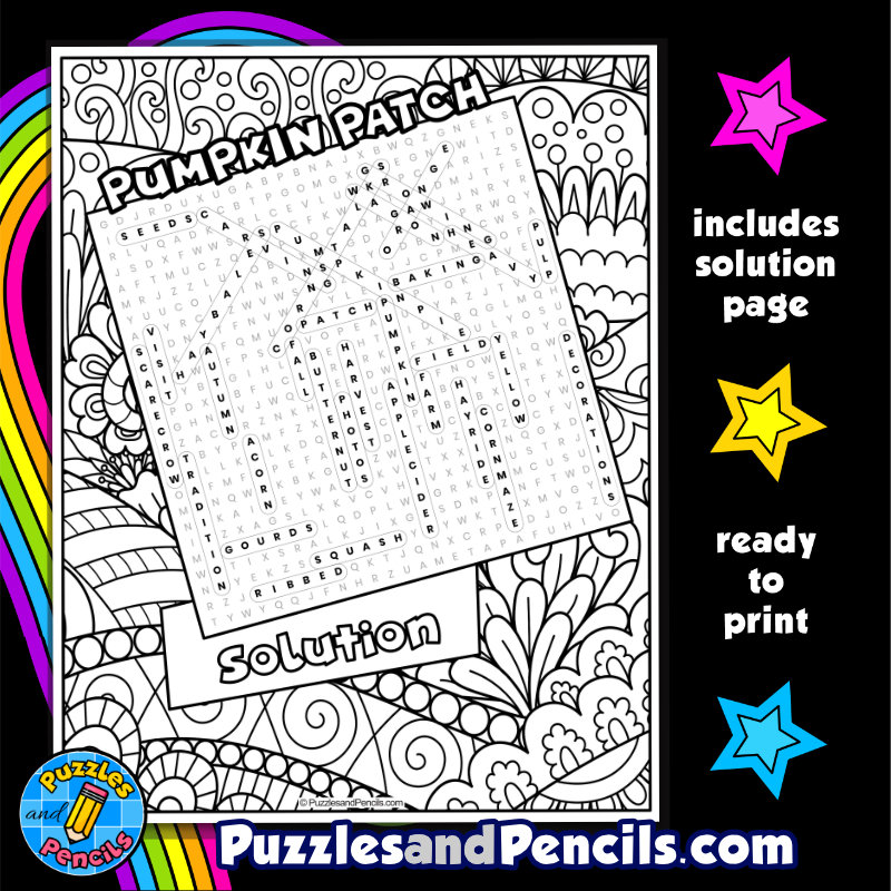 Pumpkin patch word search puzzle activity page with coloring fall made by teachers