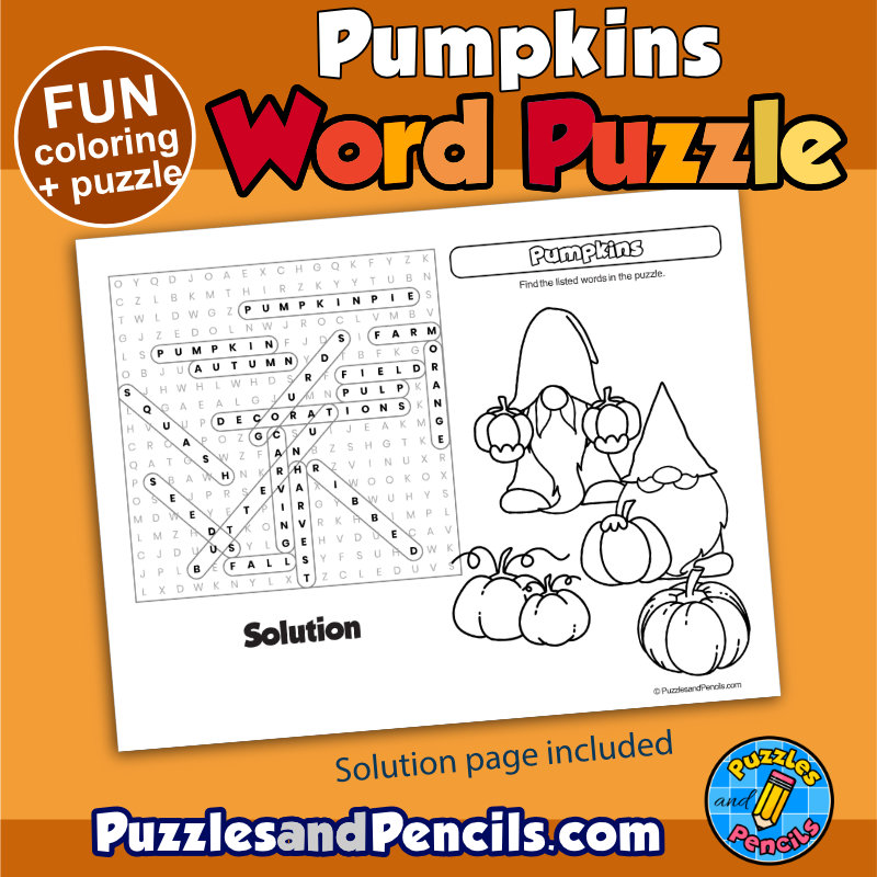 Pumpkin word search puzzle activity page with coloring made by teachers