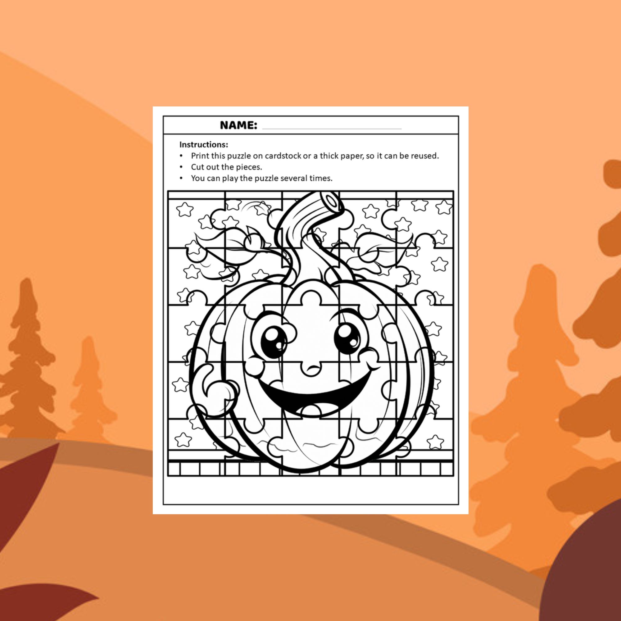 Autumn pumpkin jigsaw puzzles coloring pages sheets