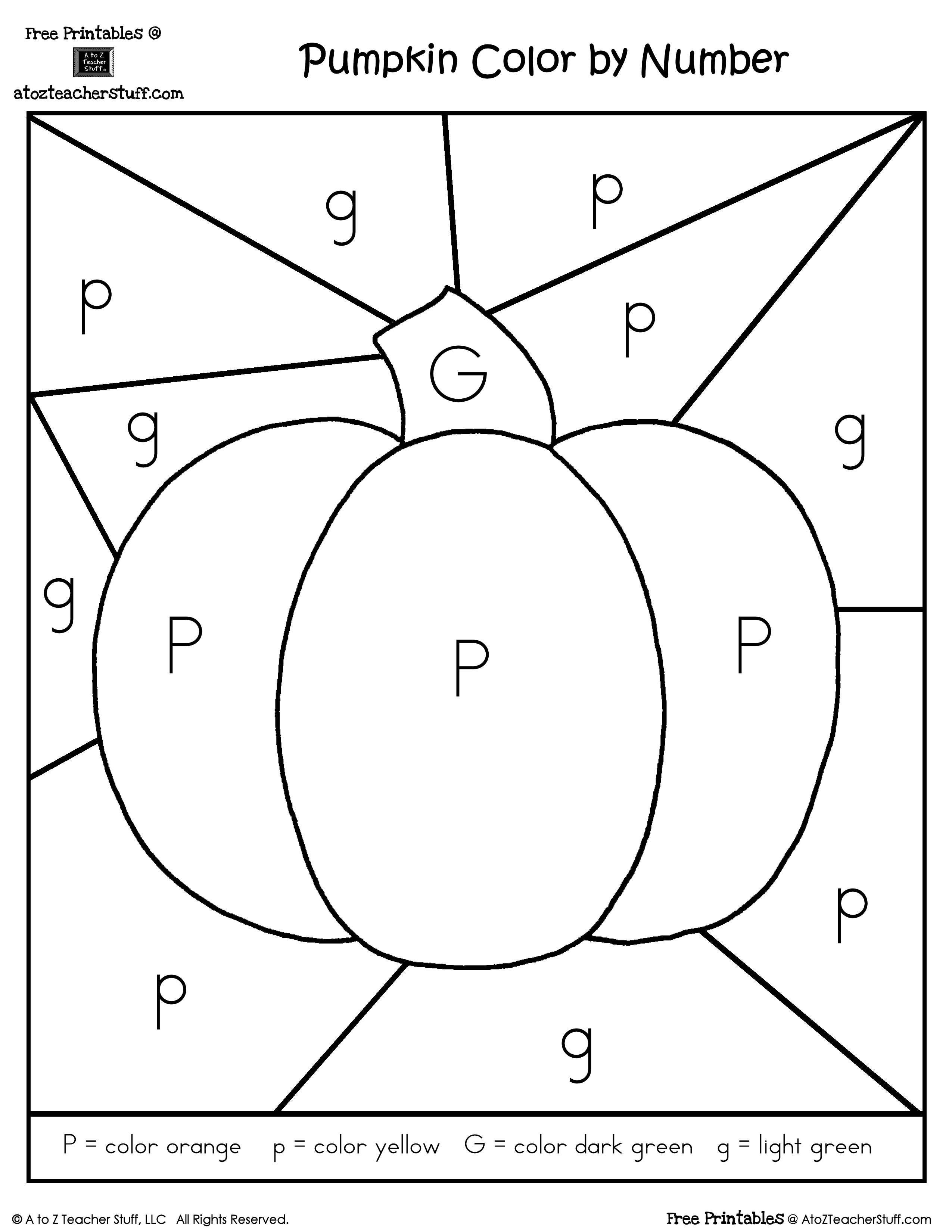 Pumpkin color by number a to z teacher stuff printable pages and worksheets