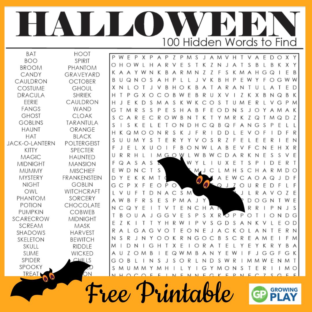 Hard halloween word search free printable