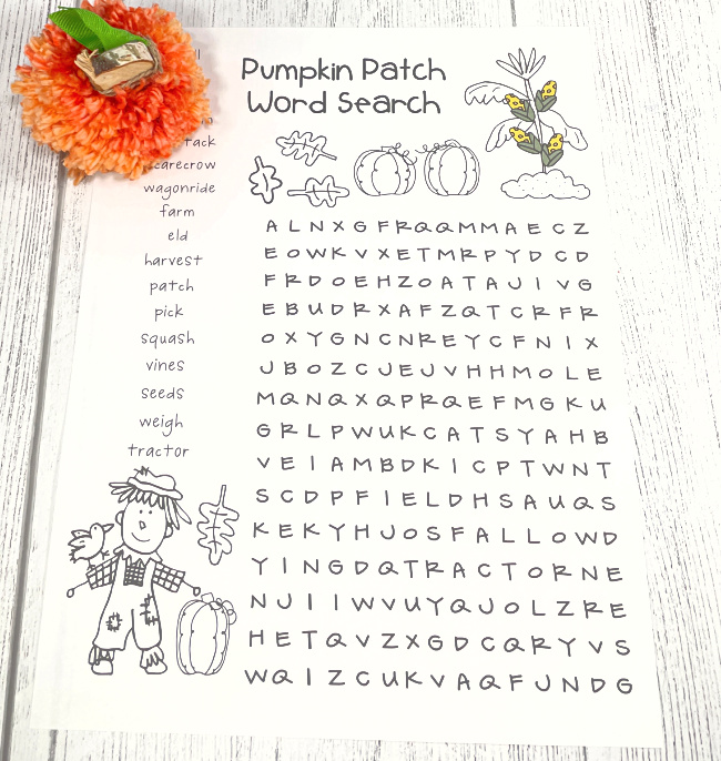 Pumpkin patch word search puzzle free printable