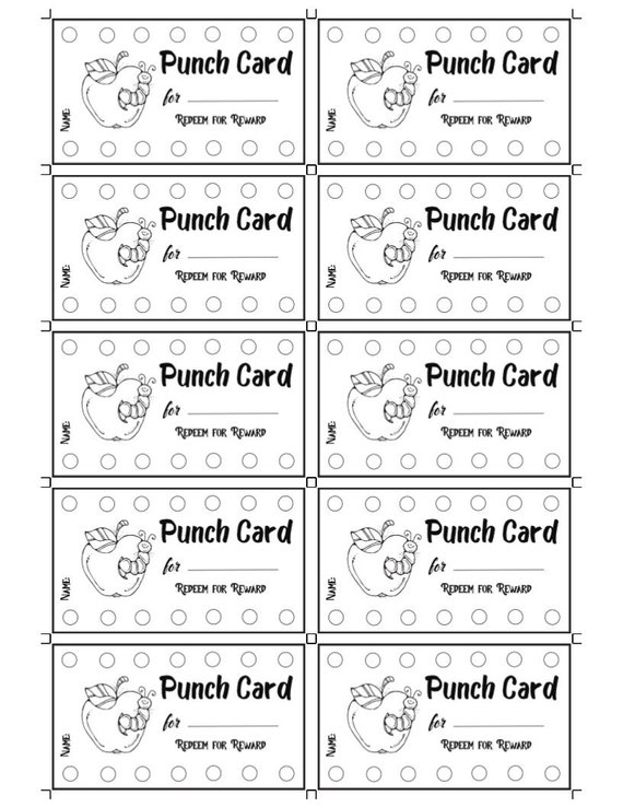 Punch card templates with cute apple and worm