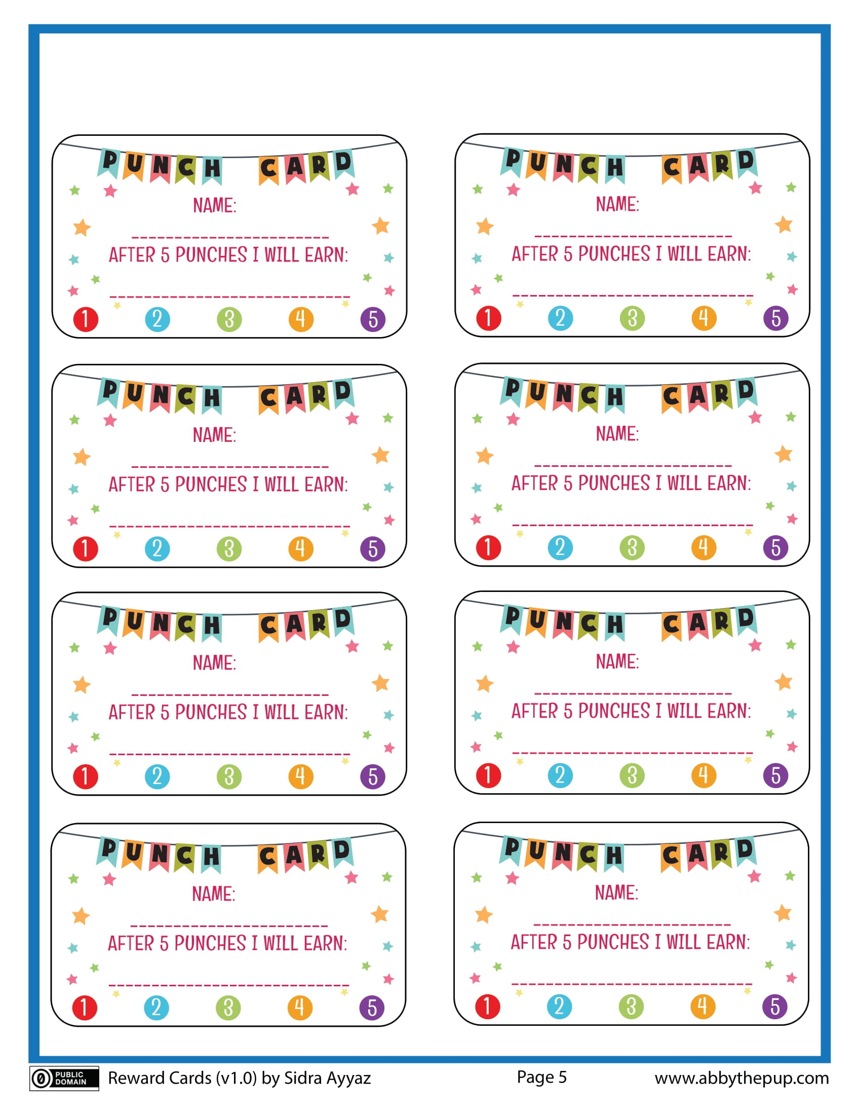 Punch reward cards free printable papercraft templates