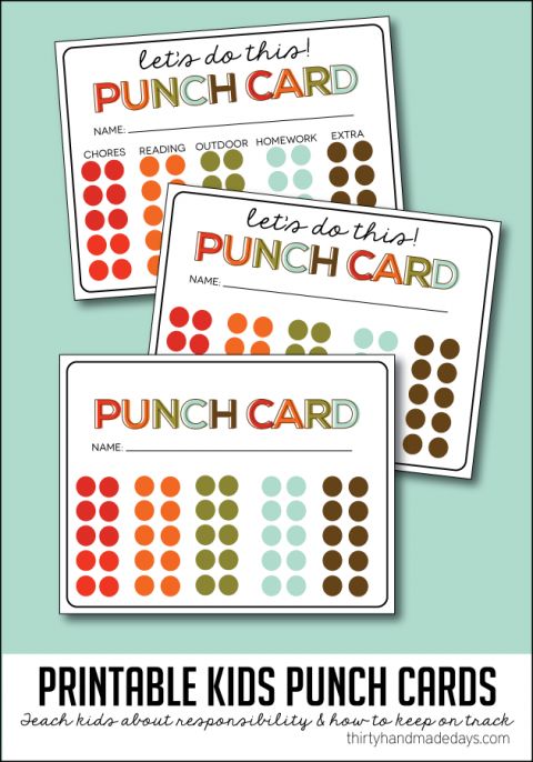 Kids printable punch cards printables kids kids punch chore chart kids