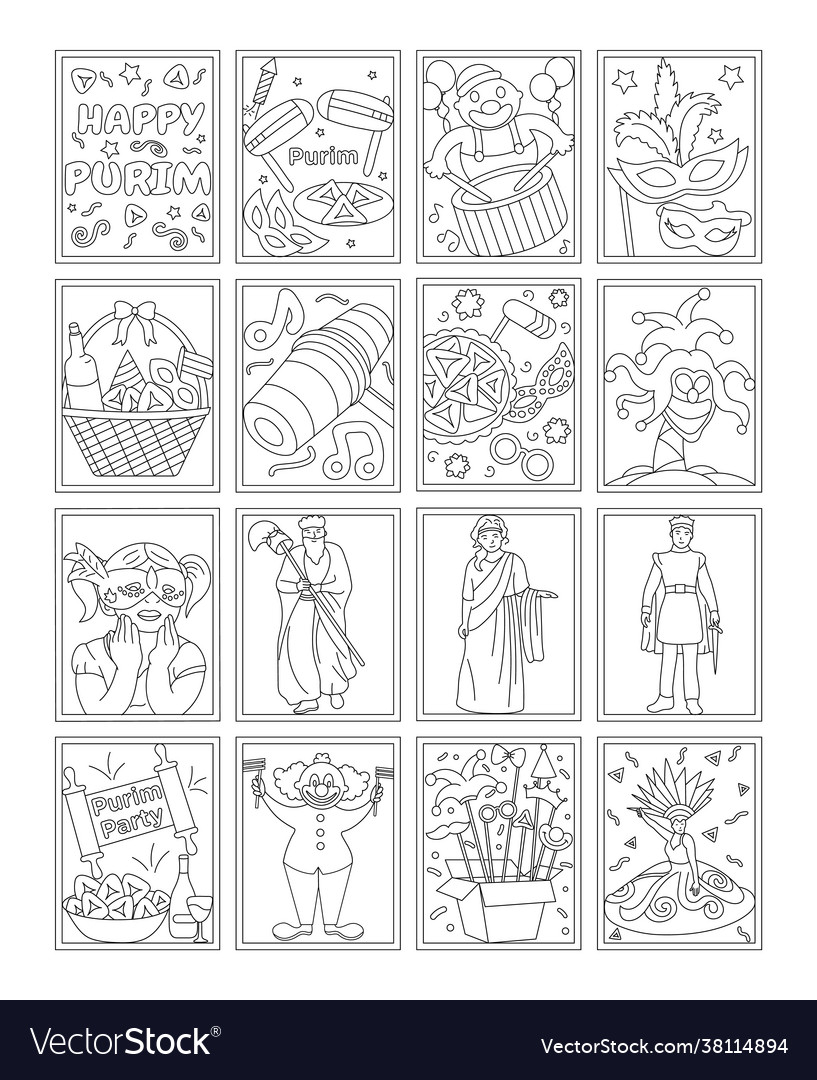 Pack purim coloring pages templates royalty free vector