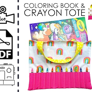 Beginners crayon and coloring book tote bag sewing pattern video tutorial printable pdf easy diy gift to sew instructions kid gift