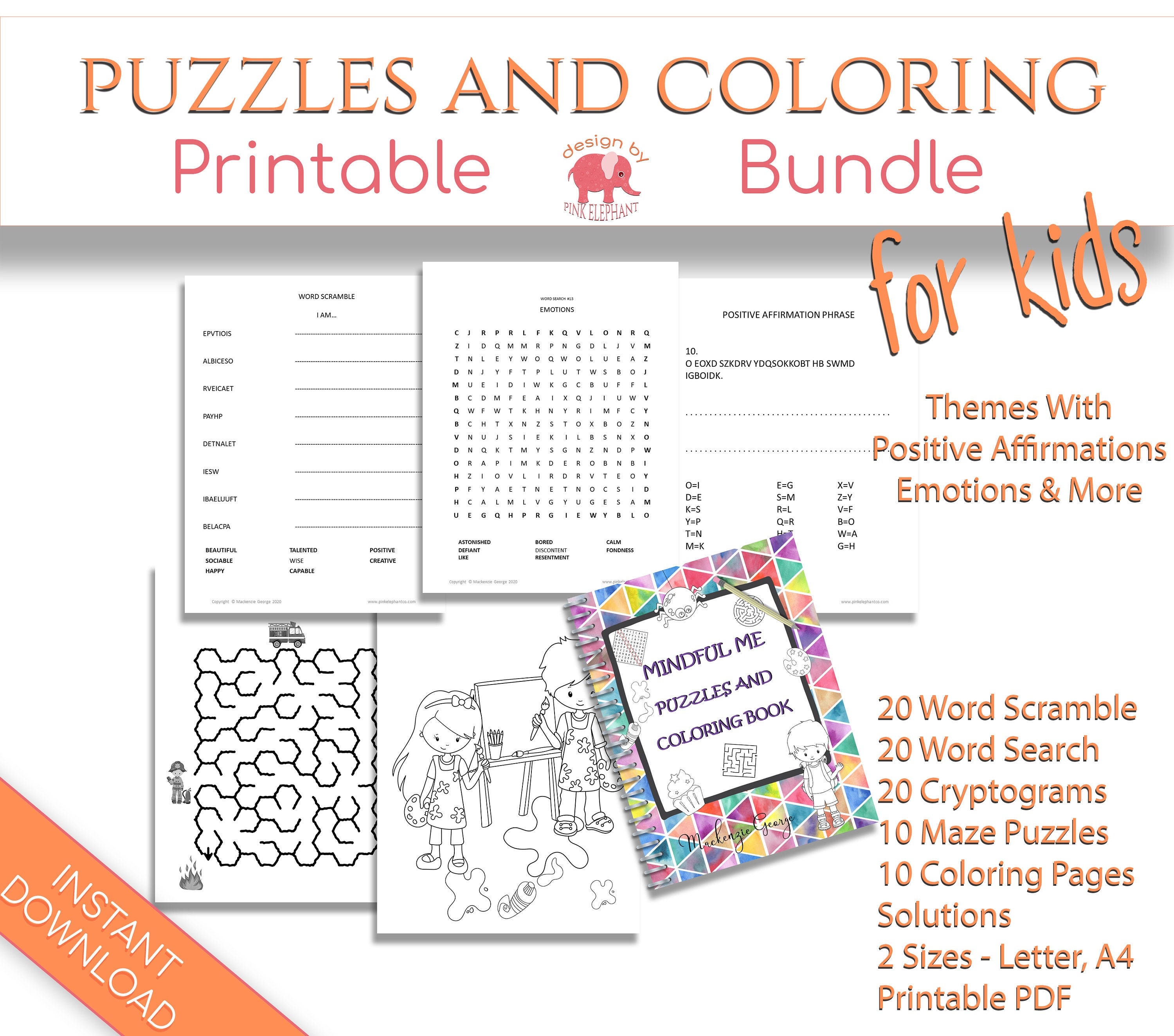 Mindfulness puzzle for kids activity pack mindfulness workbook coloring pages pdf positive affirmation kindness gratitude printables