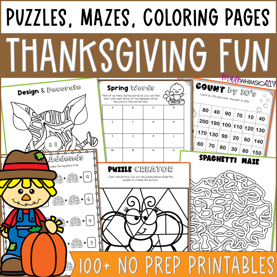 Thanksgiving fall activities coloring pages mazes puzzles