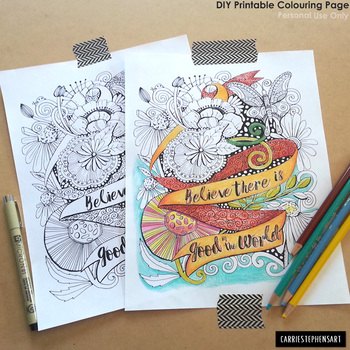 Coloring page printable inspirational quote adult coloring page believe