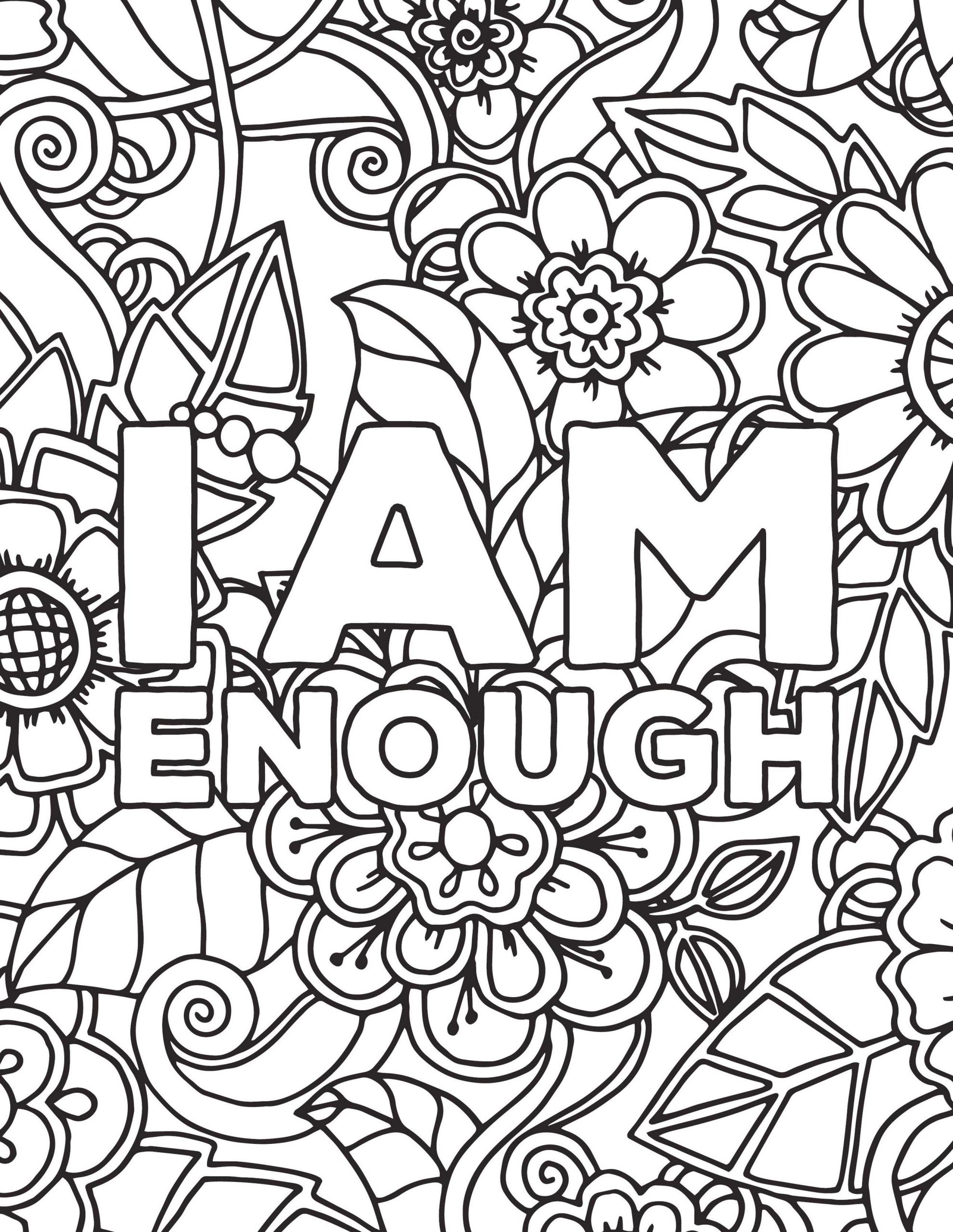 Get this printable adult coloring pages quotes i am enough