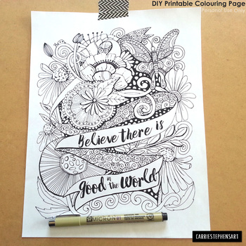 Coloring page printable inspirational quote adult coloring page believe