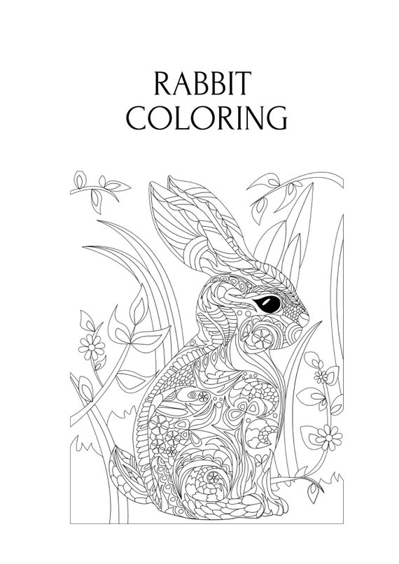 Rabbit printable digital coloring page easter coloring book digital floral rabbit coloring page coloring bunny printable hare coloring