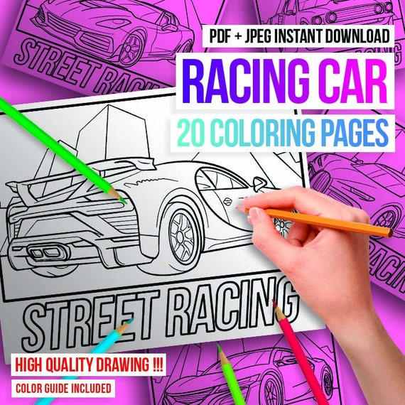 Racing car coloring pages page printable pdf instant download