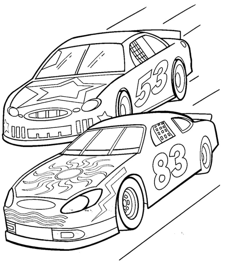 Two race cars coloring page