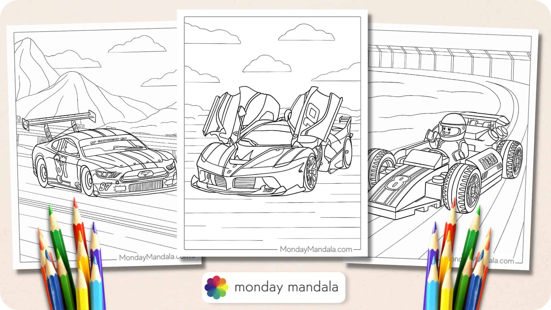 Race car coloring pages free pdf printables