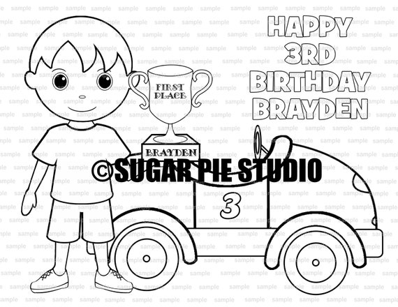 Personalized race car coloring page birthday party favor colouring activity sheet personalized printable template