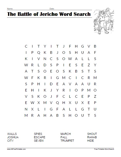 The battle of jericho word search â free printable