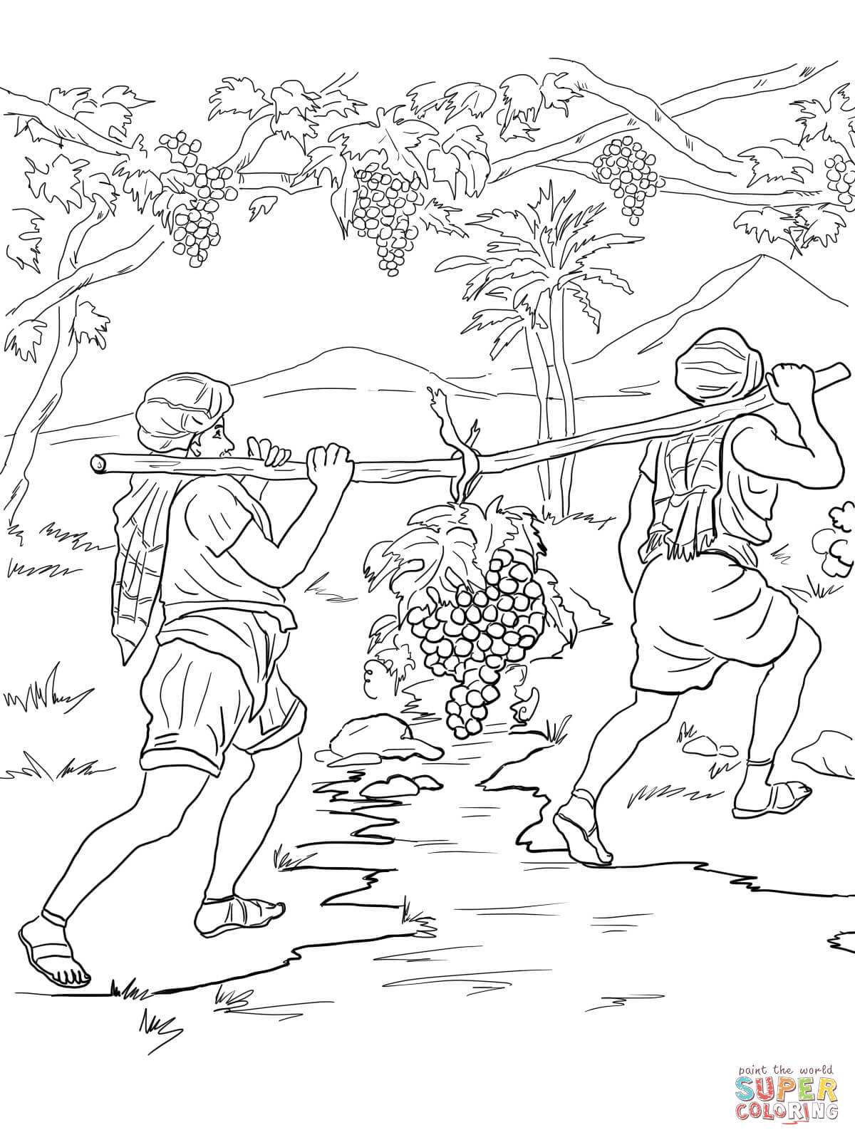 Joshua and caleb returning from canaan coloring page free printable coloring pages