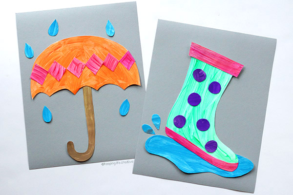 Rainy day umbrella and rain boot craft