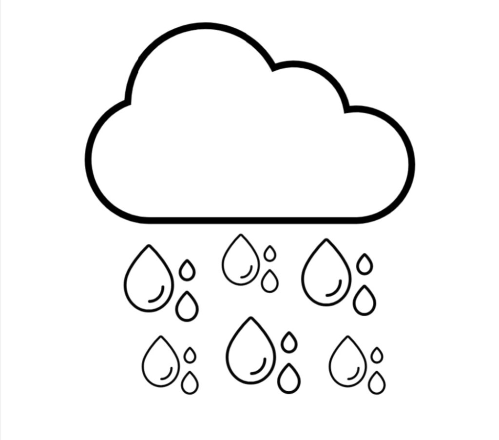 Free printable cloud with raindrops coloring page