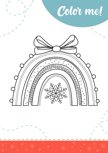 Premium vector coloring page for kids with christmas rainbow a printable worksheet vector illustration