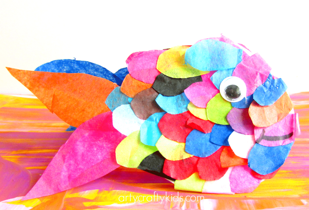 Tissue paper rainbow fish