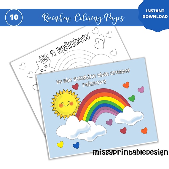 Rainbow coloring pages for kids printable rainbow coloring pages rainbow quotes birthday activity instant download kids coloring book