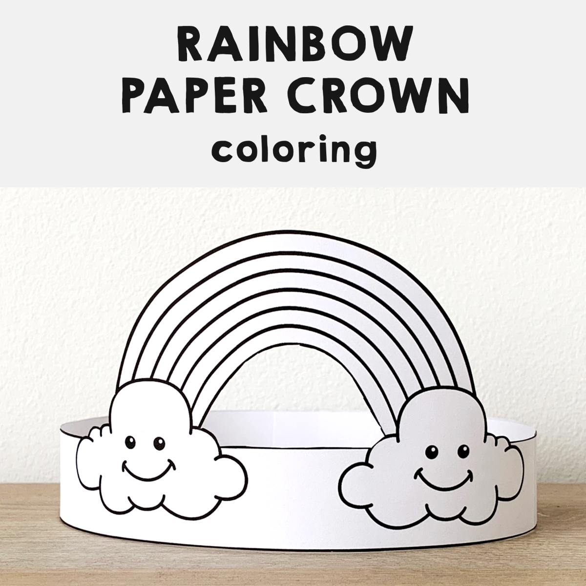 Rainbow paper crown printable spring weather coloring craft made by teachers