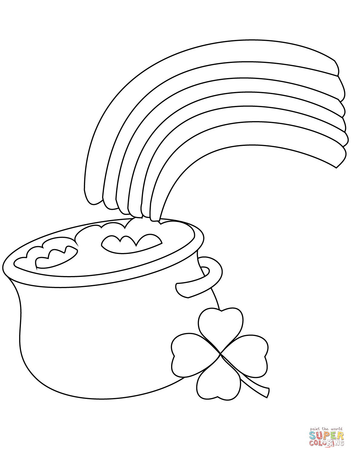 Rainbow and pot of gold coloring page free printable coloring pages
