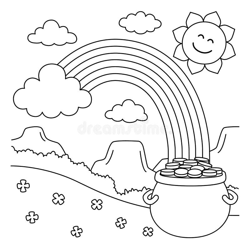 St patricks day rainbow coloring page for kids stock vector