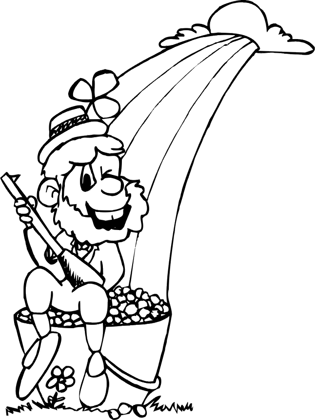 Leprechaun with pot of gold coloring page