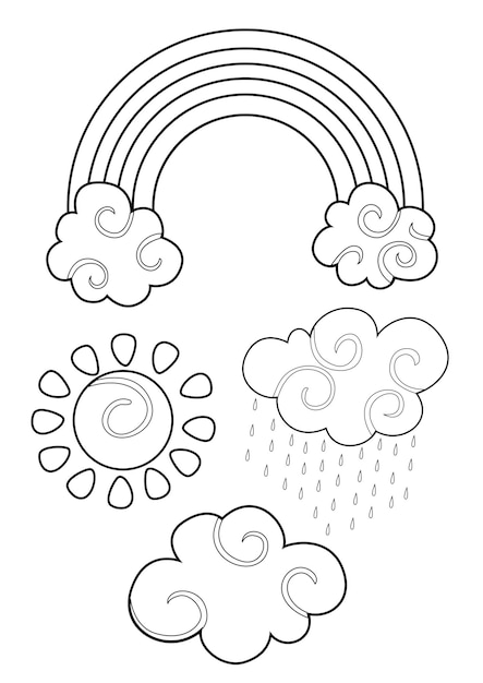 Premium vector kids and rain theme coloring pages a for kids and adult