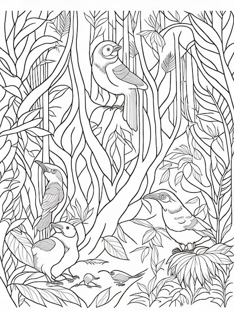 Premium vector engaging rainforest adventure coloring page printable fun for kids