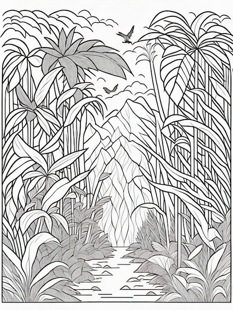 Premium vector discover the rainforest printable coloring page of rainforest adventure