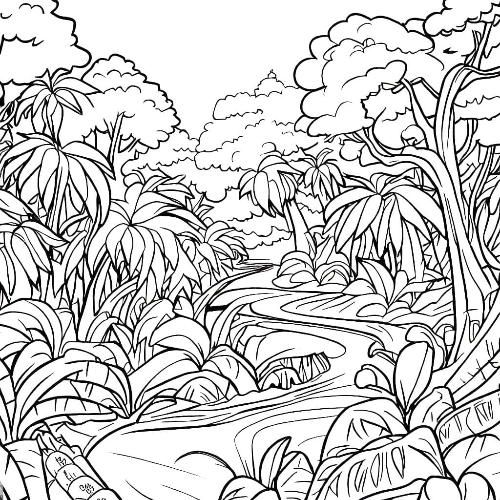 Printable jungle river coloring page