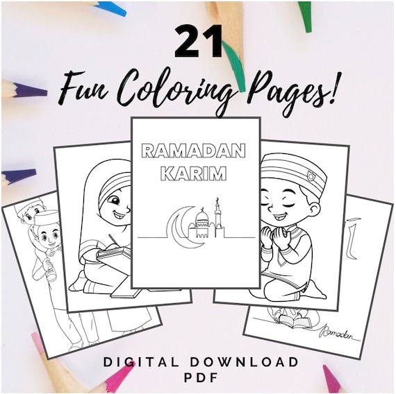 Ramadan and eid coloring pages printable digital download file kids children book sheets activity