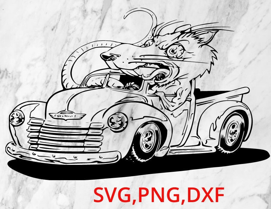 Rat rod chevrolet truck black white svg png dxf downloadable file format rockabilly