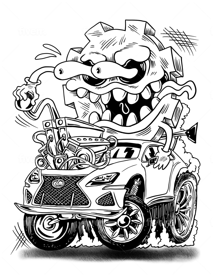 Create ed roth ratfink car toon style illustration by fsrlism