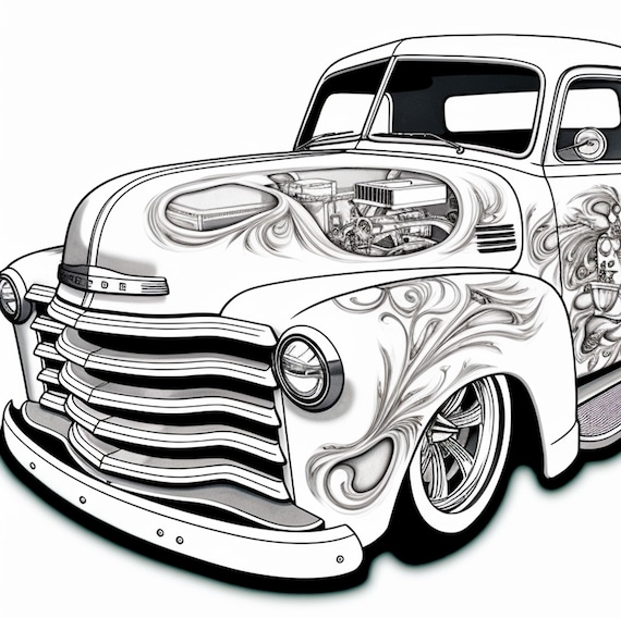 Classic lowrider adult coloring page ai coloring sheet of a slam truck with custom paint chicano culture instant digital download