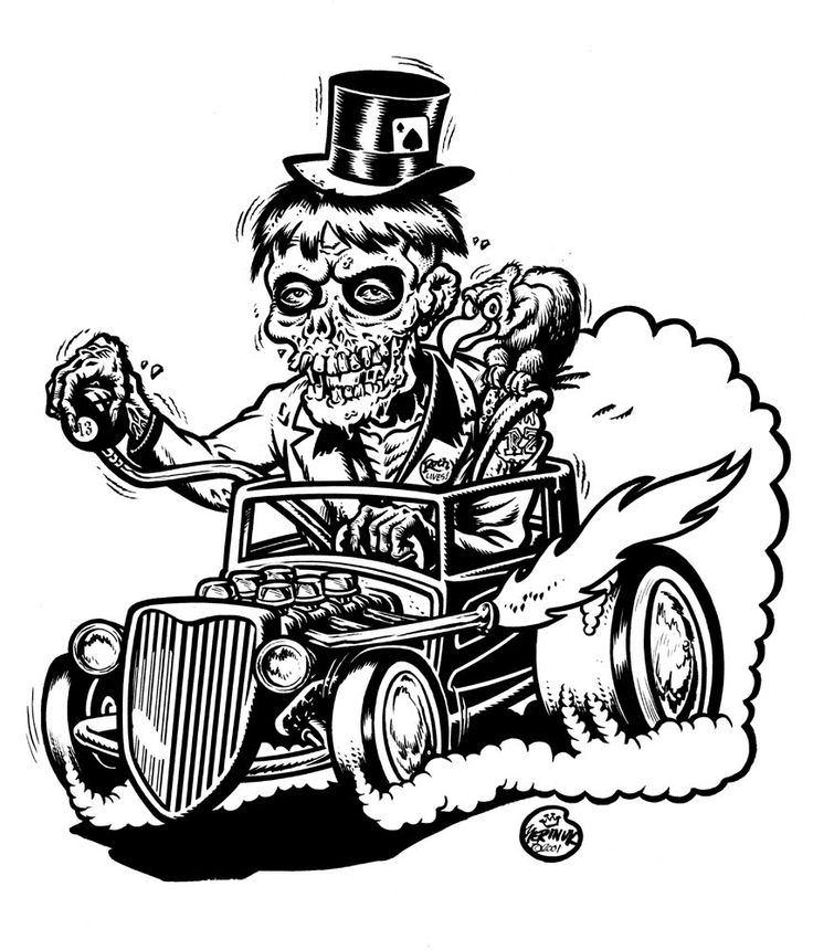 Zombie in the style of an ed roth cartoon cool car drawings cars coloring pages rat fink